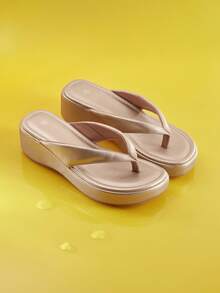 Trivaya Women's Thick Platform Retro Flip Flops,Spring Summer Outfits - Gold - View 1