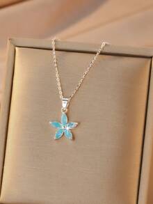 1pc Fashionable & Fresh Pentagonal Flower Petal Cubic Zirconia Pendant Women Clavicle Chain Valentines - Multicolor - View 2