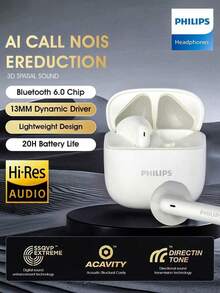 Philips TAT1020 無線藍牙耳機 HiFi 音質 半入耳式耳機 音樂 智慧通話 降噪 運動耳機 兼容 iOS Android TWS 藍牙耳機 - 查看 1
