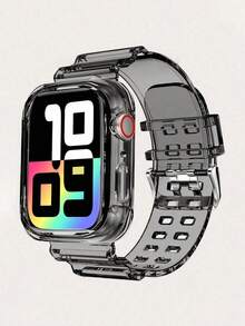 1 Dây đeo đồng hồ trong suốt màu đen thời trang tích hợp, tương thích với Apple Watch 38mm 40mm 41mm 42mm 44mm 45mm 46mm 49mm, Dây đeo đồng hồ thông minh trong suốt cá tính kèm vỏ bảo vệ đồng hồ, Dây đeo cổ tay thông thường kèm vỏ đồng hồ, Món quà tuyệt vời cho bạn bè và gia đình, Thích hợp cho du lịch ngoài trời, tiệc tùng, quà tặng. - màu đen - Xem 3
