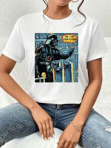 The Image Shows An Iconic Science Fiction Character Extending Their Hand With An Emblematic Phrase That Symbolizes Power, Mystery, And Family Bonds, Conveying Strength And Legacy In Every Detail. This Comfortable And Modern Casual Women's T-Shirt Is Perfect For Everyday Wear. - 白色 - 查看 1