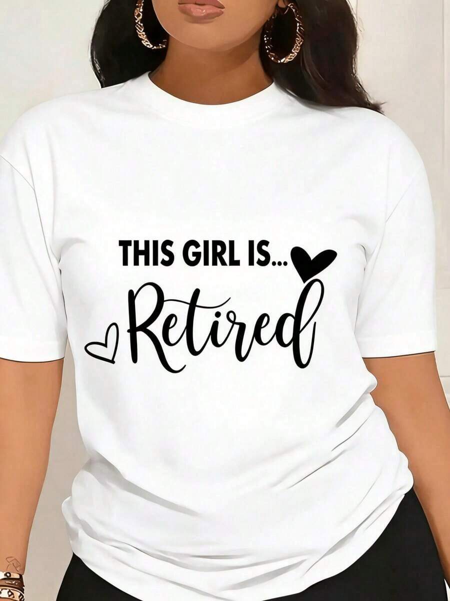 Women's Retirement Party T-Shirt - Features: Retirement Design With A Heart Pattern, Casual Short-Sleeve Crew Neck T-Shirt In Black And White, Comfortable And Machine Washable, Suitable For Spring And Summer, Casual Loose-Fitting T-Shirt, Made Of High-Quality Materials. Vintage Street Style Unisex Loose Cotton Short Sleeve Crew Neck T-Shirt 100% Pure Cotton - 白色 - 查看 1