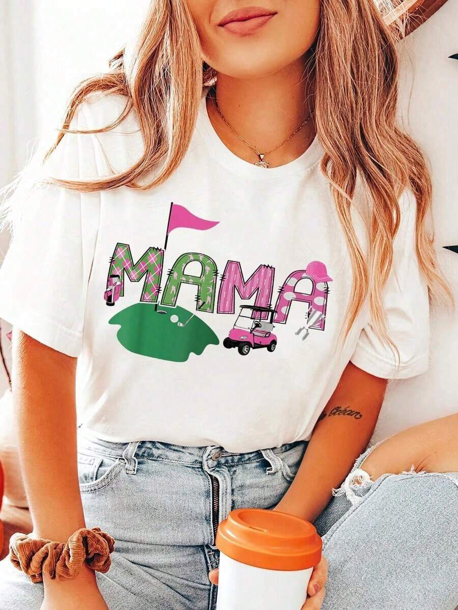 Camiseta de Fiesta de Primer Cumpleaños de Golf Mama Hole In One Golf, Camisetas Gráficas para Mujer - Blanco - Ver 1