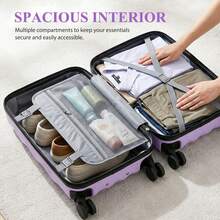 20" Carry On Luggage And 14" Mini Cosmetic Cases Travel Set Lightweight Polypropylene Suitcase With Lock  Zipper Hardside Luggage With Spinner Wheels - Purple - View 3