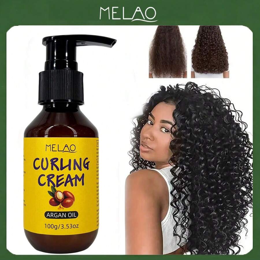 MELAO 卷发霜,蕴含摩洛哥坚果油,打造清晰弹润的卷发,抗毛躁保湿造型霜,适用于卷曲波浪发质,100克 - 100克 - 查看 1
