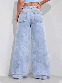 Unity Jeans de mezclilla lisos y casuales para mujer - Lavado ligero - Ver 3