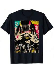 Nuevo Modelo 2026, Camiseta de Anime Estilo Tech Y2K Japonés, Moderna, Casual, de Alta Calidad (Paquete de 4), Corte Holgado, Transpirable, Suave, para Uso Diario Masculino. - Negro - Ver 6
