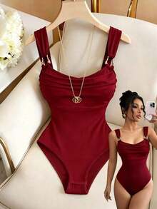 Body elegante de un solo color con cuello halter para mujer, para el verano - Burdeos - Ver 7