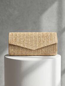 Tas Clutch Amplop Anyaman Mengkilap, Tas Malam Modis Elegan, Cocok untuk Pantai, Pesta, Pernikahan, dan Acara Lainnya - Emas - View 7