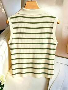 Chaleco de punto de rayas con cuello para mujer, elegante y casual - Multicolor 2 - Ver 2