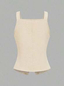 Nuevo Llegada para el Día de San Valentín 2025 Blusa de Tirantes con Cuello en V Profundo, Cintura Ceñida y Lazo para Mujer, Primavera/Verano - Albaricoque 2 - Ver 3