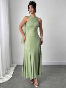 Vestido casual y elegante de mujer de color verde menta con cinta y espalda descubierta.Tiene tres formas de usarlo, se puede combinar con diferentes atuendos, adecuado para salidas casuales diarias, vacaciones en la playa, fiestas en el jardín y - Verde militar - Ver 7