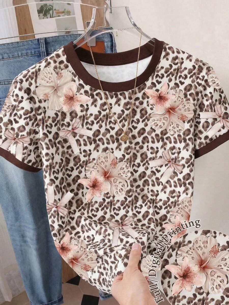 Nuevo estilo de gran , camiseta de mujer de manga corta con rayas decoradas con strass de estilo retro americano, adecuada para ir a la escuela, de compras y salir con amigas por la calle, y versátil en primavera y verano - Multicolor 3 - Ver 1