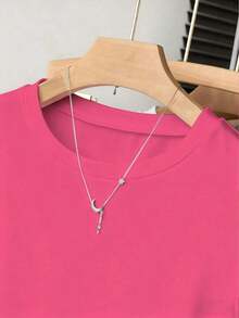 Ropa exterior para mujer, nueva llegada de verano, camiseta ajustada con pliegues, estilo elegante y versátil, fotografía de calle, imprescindible, temporada de vuelta al colegio, 100% llamativa, camiseta de mujer de manga corta para verano - Rosa Fucsia - Ver 3