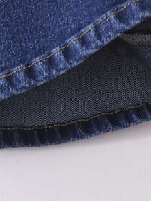 Explorewe Jeans de mezclilla estilo Y2K versátiles lavados y desgastados con pierna acampanada y elásticos para niñas adolescentes - Azul lavado oscuro 2 - Ver 6
