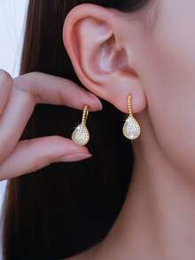 1 Pair Women's/Vintage Zirconia Teardrop Earrings, Delicate & Elegant, Minimalist & Versatile, Suitable For Gifting On Holidays, Dates, Parties, Gatherings - Multicolor - View 1