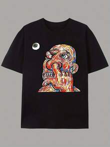 Camiseta estampado gráfico cara divertida abstracta ropa casual verano unisex moda urbana cuello redondo corte regular ligeramente elástica diseño estampado detalle de aplique - Blanco - Ver 6