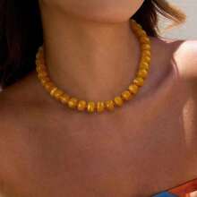 Beaded Necklace For Women Boho Bead Chunky Necklace Big Bead Necklace Fashion  Summer Colorful Necklaces Holiday Vocation Jewelry Gifts - 黃色珠子 - 查看 5