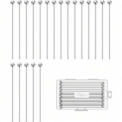 Cocktail Picks, 20 PCS Up StainlSteel Toothpicks Martini Olive Skewers, Reusable Metal Drinks Skewers Garnish Sticks (Silve