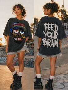 Vintage Print Washed Distressed Snow Flake Men T-Shirt. 004-AB - màu đen - Xem 5