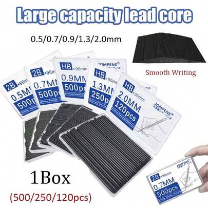 0.5/0.7/0.9/1.3/2.0mm Automatic Pencil Lead, 500/250/120/Box For Smooth Writing, 90mm Mechanical Pencil Lead For Drawing And Writing Tools