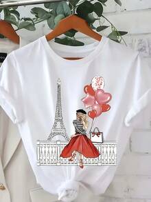 Camiseta de Tela Suave para Primavera y Verano, Camiseta Casual de Manga Corta, Camiseta de Moda para Mujer - Blanco - Ver 7