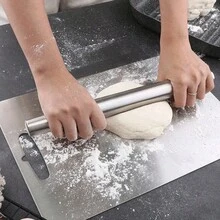 1pc/3pcs Thickened Stainless Steel Rolling Pin - Non-Stick Double-Pointed Dough Roller For Home Kitchen, Baking, Dumpling Wrapper & Pastry Making - Silver - View 9