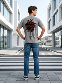 1pc 2026 Men/Women Heavyweight Cotton T-Shirt Retro Dark Cross Print Casual Daily Wear Tropical Outfits Fathers Day Gift Summer Tops Mens Clothes Ropa - 灰色 - 查看 4