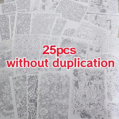 25 Line Drawing Sketches, Simple Doodles, Pen Control Practice Drawings, Suitable For Adults To Draw For Fun And Stress Relief During Work Breaks, Copying Practice Sheets, Trng Focus And Observation Skills