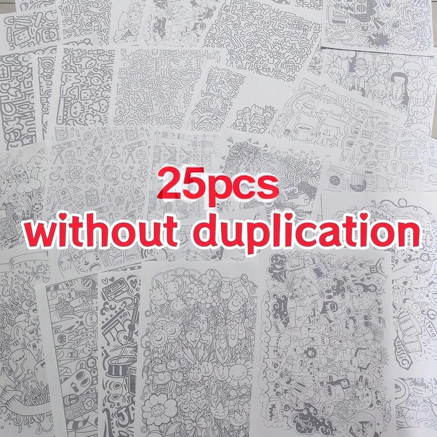 25 Line Drawing Sketches, Simple Doodles, Pen Control Practice Drawings, Suitable For Adults To Draw For Fun And Stress Relief During Work Breaks, Copying Practice Sheets, Trng Focus And Observation Skills