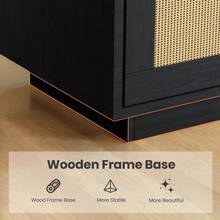 Estantería boho de madera de 5 niveles con puertas de ratán – Amplio armario de exhibición y almacenamiento – Librero alto para sala de estar, dormitorio, oficina en casa o cocina. - A5 - Ver 1