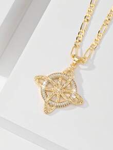 1 chiếc vòng cổ nữ cổ điển bí ẩn đính đá Zirconia, mặt dây chuyền hình nút thắt Celtic 3D khảm đá Zirconia lấp lánh, dây chuyền Rolo 50cm tôn lên đường viền cổ, tượng trưng cho sự bảo vệ và phước lành, thanh lịch khi đeo riêng hoặc kết hợp với các vòng khác, phụ kiện sang trọng cổ điển độc đáo. - Vàng - Xem 1