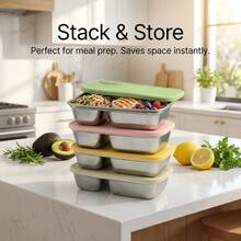 304 Stainless Steel Food Container, Stackable Refrigerator Sealed Fresh-Keeping Box, Fruit And Vegetable Meat Storage Box With Lid, Large Capacity Food Preservation Box, Suitable For Kitchen Food Storage And Organization - Multicolor - View 4