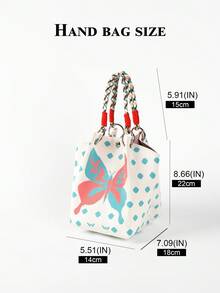Cute Cartoon Multi-Color Knot Decor Large Capacity Bucket Bag, Handheld Tote, Elegant Multifunctional Travel Handbag, Kawaii - Beige - View 2