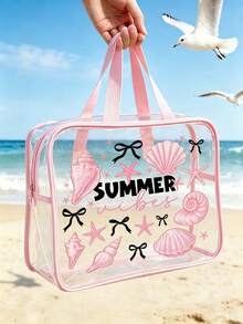 New Letter Print Waterproof PVC Beach Bag, Transparent PVC Tote Bag, Waterproof Clear Handbag, Essential For Vacation, Suitable For Summer Beach, Holidays, Portable Travel Cosmetic Bag, PVC Zipper Makeup Pouch, Storage Bag - Multicolor - View 3