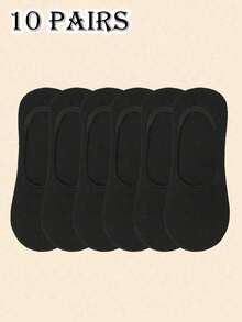 6/10 pares de calcetines invisibles tipo barco de corte bajo, sólidos y negros, unisex. Cómodos, versátiles, delgados y transpirables, adecuados para uso diario - Negro - Ver 10