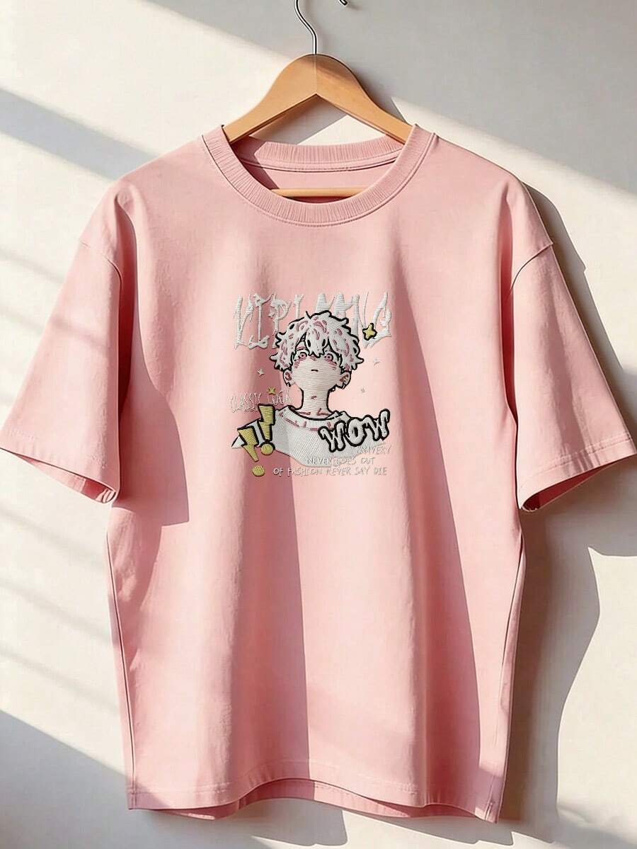 Short-Sleeve T-Shirt With Urban And Anime Style, Fashionable Short-Sleeve T-Shirt For Spring And Summer 2026, Made In Mexico, 180 Grams. Cartoon Print, Couple Design, Suitable For Indoor Or Outdoor Wear. Crew Neck, Unisex, Ideal For Office And Leisure. One-Pack. - PK-P631577SLNDXZGY488 - 查看 1