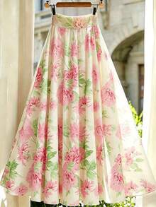 Falda de línea A floral elegante para mujer, de verano - verde menta - Ver 2