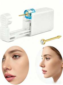 1 Nose Piercing Kit With Gold Nose Stud, 1 Pack Nose Piercing Gun, Disposable Nose Piercing Kit, White Nose Piercing Gun Tool Set - 金色 - 查看 1