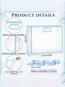 Sacolas de Presente de Plástico Transparente Reutilizáveis com Alças Vazadas, Adequadas para Dia das Mães, Casamento, Formatura, Chá de Panela, Chá de Bebê, Decoradas com Fitas - azul - Visão 7