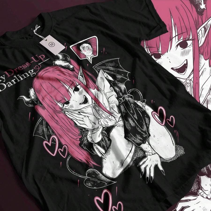 Camiseta M1ARIN Kitagawa My Dress Up Dear Girl Anime Shirt M1en and WoM1en Summer Cotton Comfortable Loose Fashion Short Sve Top 220G de algodón puro de manga corta para hombres y mujeres, tejido grueso, resistente a las arrugas y que no se deforma fácilmente. Estilo sencillo y versátil, ligero y transpirable, perfecto para ir al trabajo, viajar, acampar, ir de compras y el tiempo libre diario. - Negro - Ver 1
