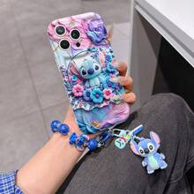 Disney Lilo & Stitch Phone Case With Stitch Charm And Stitch Lanyard - Cute Stitch Protective Case With Floral Frame And Pastel Background Design, Equipped With Delicate Stitch Decorative Lanyard And Beaded Bracelet For Easy Carrying, Compatible With IPhone 17, 16, 15, 14, 13, 12, 11 Pro Series, Ideal For Birthdays, Holidays, Anniversaries, Graduation Gifts, Or Any Special Occasion To Surprise Family, Friends, Classmates, And Loved Ones. - trắng - Xem 1