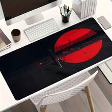 1 pieza Alfombrilla de ratón grande con diseño de sol rojo estilo japonés Katana, Estera de escritorio extendida con estilo Samurai Bushido, Accesorios de escritorio de oficina, Alfombrilla de computadora antideslizante con borde cosido, Base de goma para portátil y teclado, Duradera y resistente a derrames, Regalo ideal para el hogar, la oficina y los gamers - Ver 1
