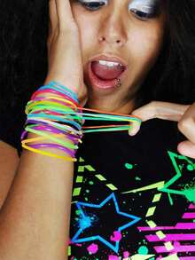 10/100pcs Fluorescent Silicone Bracelets, Multifunctional Headbands, 80s Retro Style Accessories, Perfect For Party, Halloween, Christmas Gifts Or Sharing - View 4