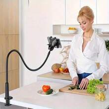 1 pieza Soporte de tableta de cuello de cisne resistente, soporte giratorio de 360° para tableta y teléfono con base en espiral, soporte flexible para cama, soporte ajustable para teléfonos celulares con abrazadera para escritorio o cabecera, manos libres, ángulo de visión perfecto, ideal para estudiantes, teletrabajadores y entusiastas de la cocina - A - Ver 7