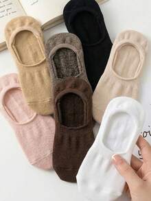 6 Pairs Summer Khaki Versatile Popular Japanese Style Breathable Low-Cut Invisible Non-Slip Boat Socks - Multicolor - View 6