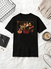 Classic Scene Retro Style Cotton Summer Short Sleeve T-Shirt - Black - View 6