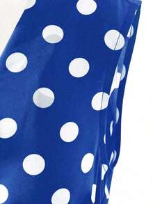 Vestido de línea A con cuello en V sin mangas, estampado de lunares y lazo en la cintura, adecuado para el Día de San Valentín y citas - Azul marino - Ver 6