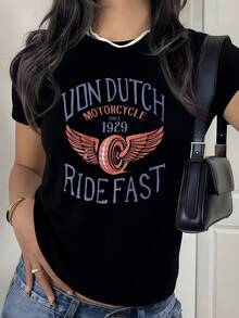 Ala con forma de rueda envuelta en fuego simbolizando libertad velocidad y espíritu rebelde perfecta para mujeres amantes de la aventura camiseta de mujer casual moderna cómoda - Negro - Ver 8