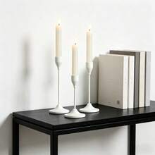 White Minimalist Metal Candle Holder 3 Pieces Set, Modern Luxury Dining Table Decor - Simple - View 3